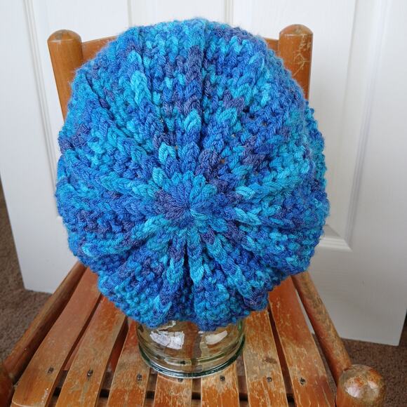 Blue Macaw Slouchy with a Brim OSFM crochet newsboy slouch hat premade - Picture 3 of 7